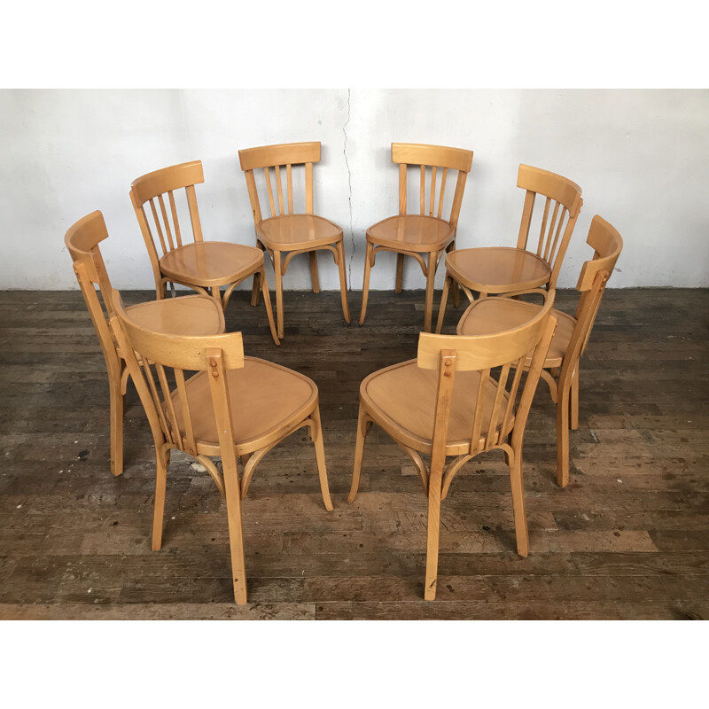 Set of 8 vintage Baumann bistro chairs bentwood 1950s