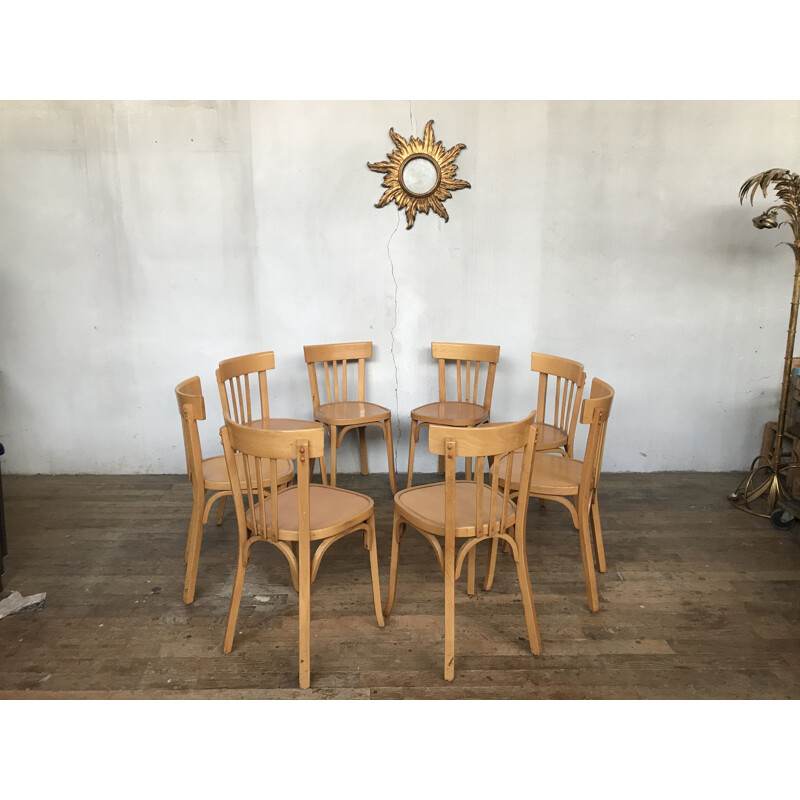 Lot de 8 chaises vintage Baumann bistrot bentwood 1950