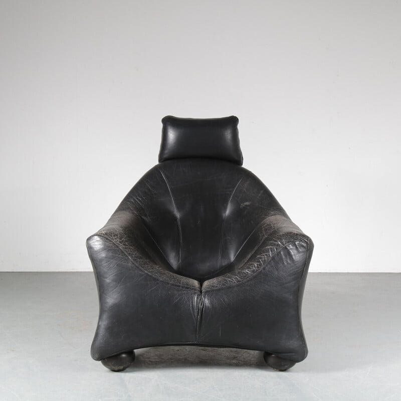 Fauteuil lounge vintage en cuir noir, Pays-Bas 1990