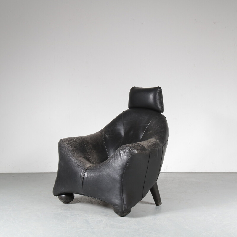Fauteuil lounge vintage en cuir noir, Pays-Bas 1990