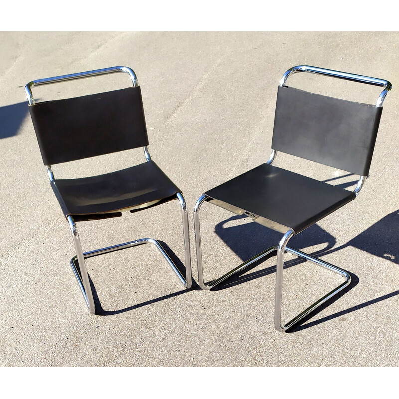 Paire de chaises vintage Bauhaus Spoleto en cuir de Knoll Inc Knoll International 1970