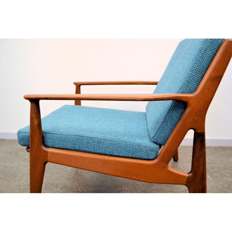 Mid-century Vamo lounge chair in teak and blue fabric, Arne VODDER - 1950s