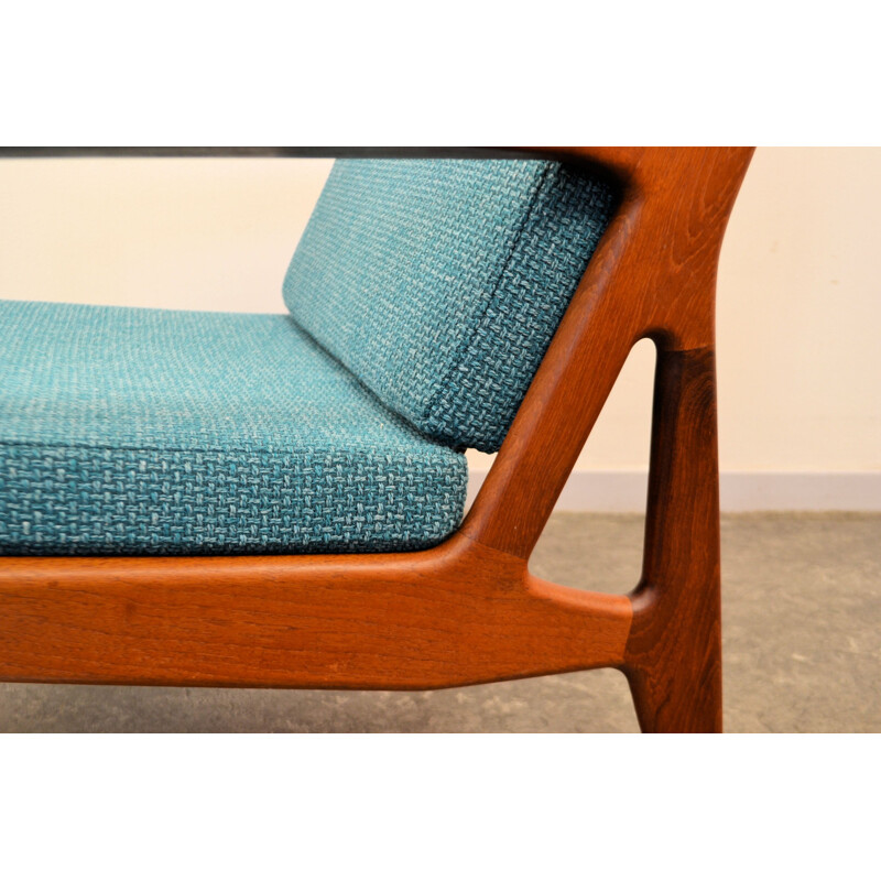 Mid-century Vamo lounge chair in teak and blue fabric, Arne VODDER - 1950s