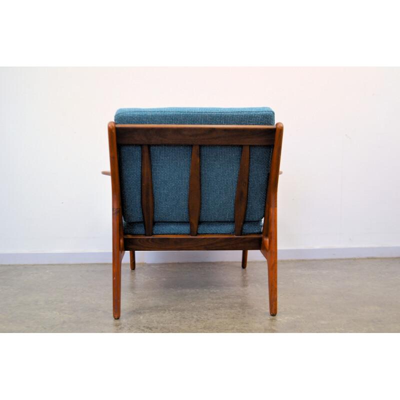 Mid-century Vamo lounge chair in teak and blue fabric, Arne VODDER - 1950s