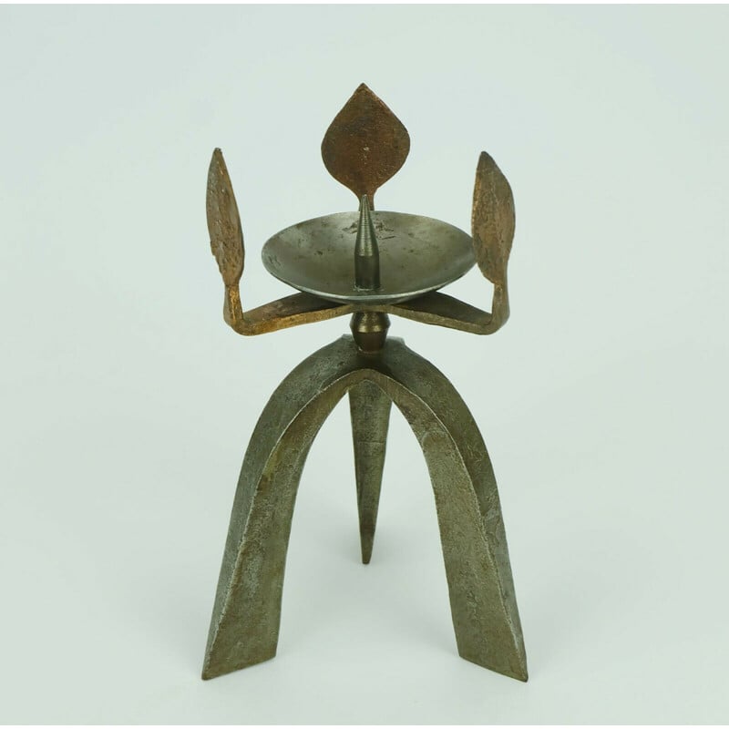 Vintage iron and copper outstanding tripod candle Holder brutalist 1960s