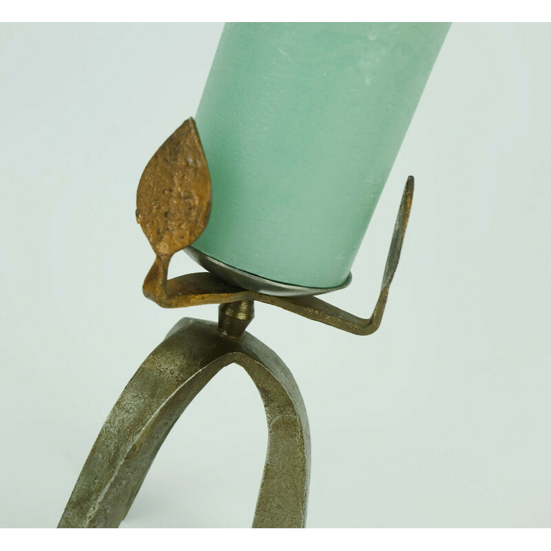 Vintage iron and copper outstanding tripod candle Holder brutalist 1960s