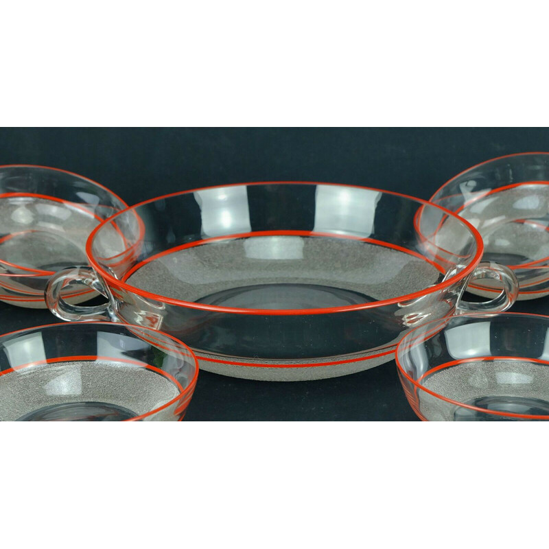 Set of 7 vintage art deco red glass dessert bowls 1930s