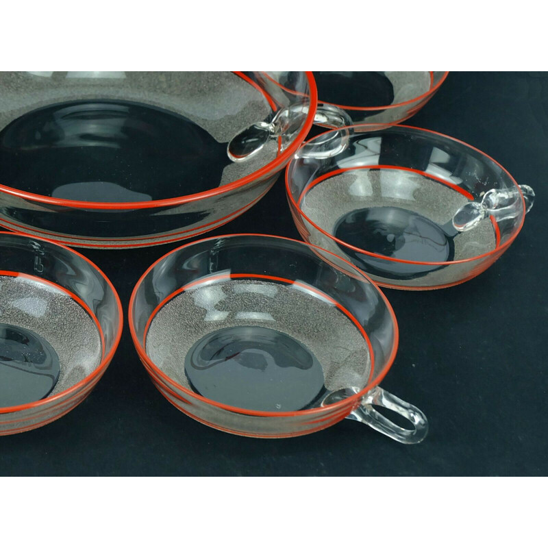 Set of 7 vintage art deco red glass dessert bowls 1930s