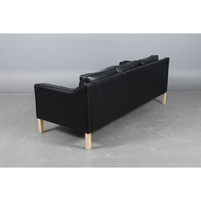 Vintage three seater black leather sofa, Danish