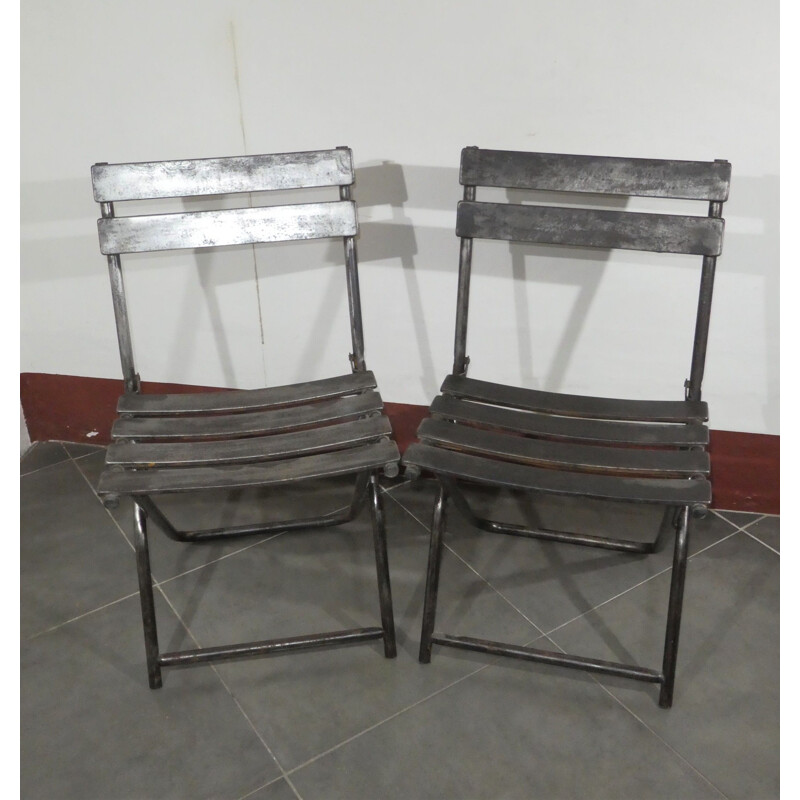 Paire chaises vintage industrielles pliables 1960