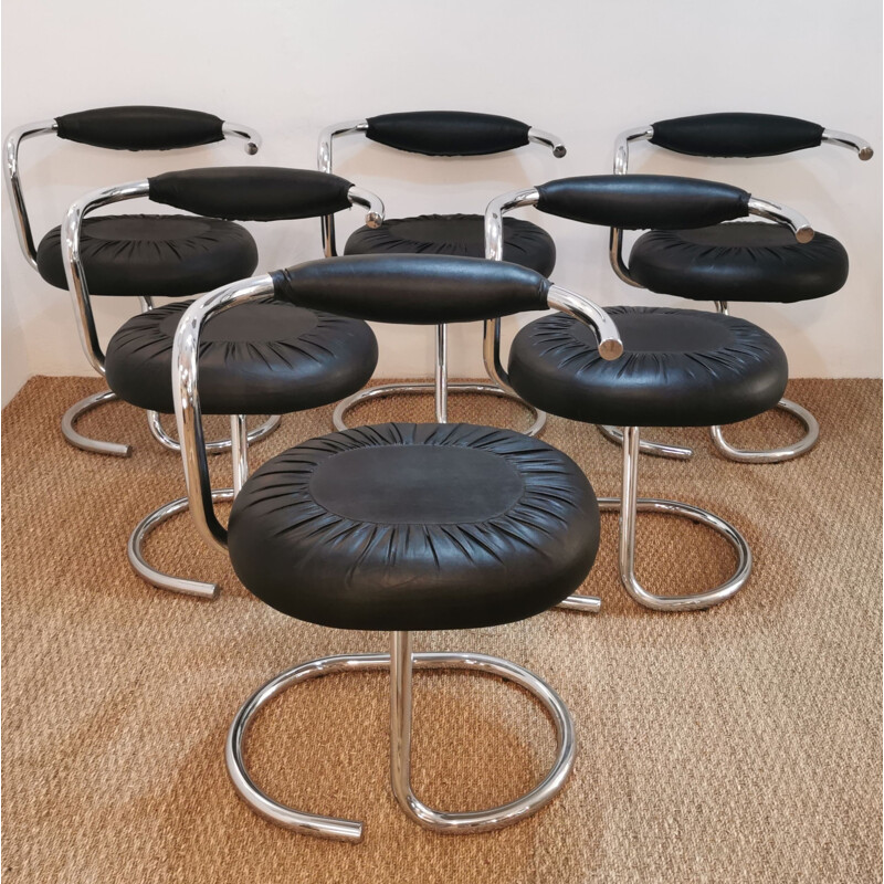 Set of 6 vintage "cobra" chairs by Giotto Stoppino, Italian 1970s