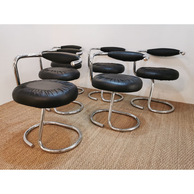 Set of 6 vintage "cobra" chairs by Giotto Stoppino, Italian 1970s