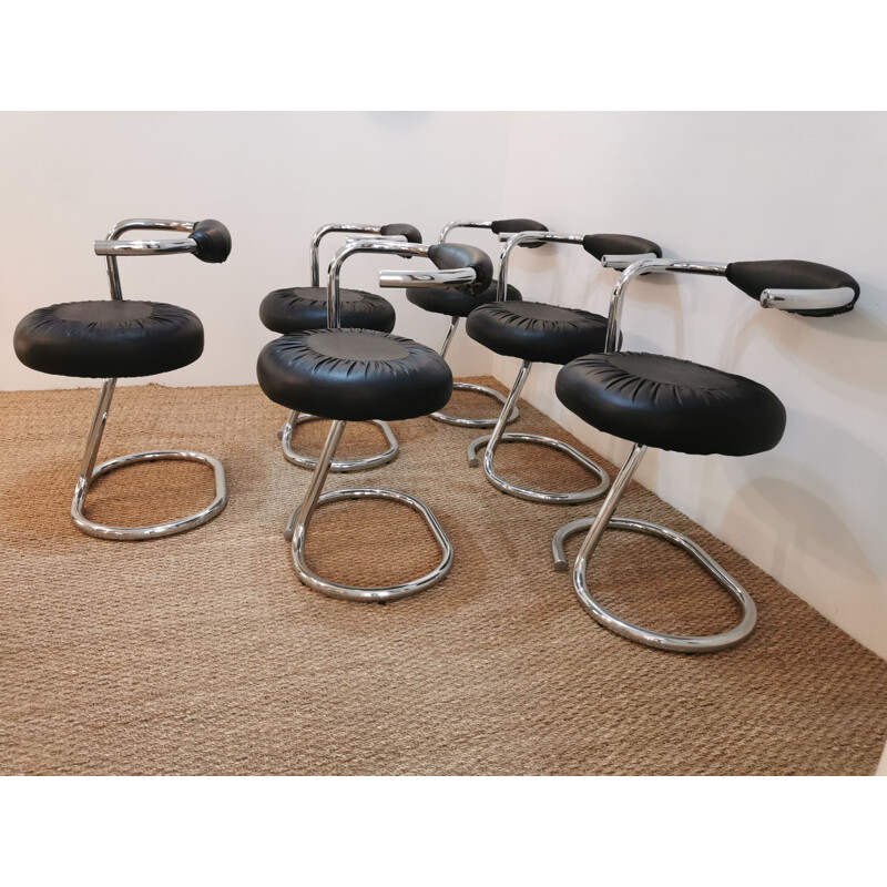 Set of 6 vintage "cobra" chairs by Giotto Stoppino, Italian 1970s