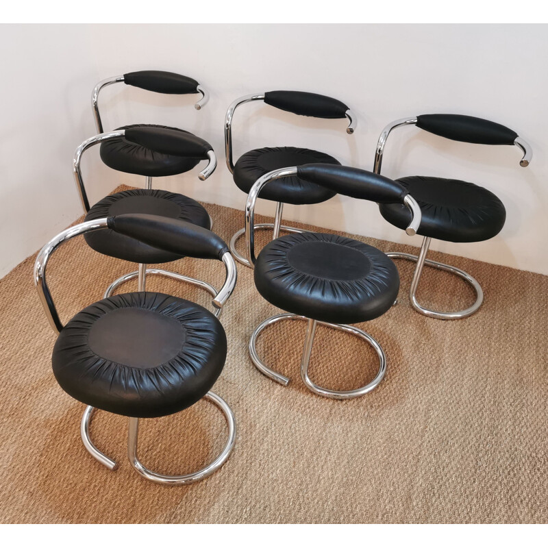 Set of 6 vintage "cobra" chairs by Giotto Stoppino, Italian 1970s