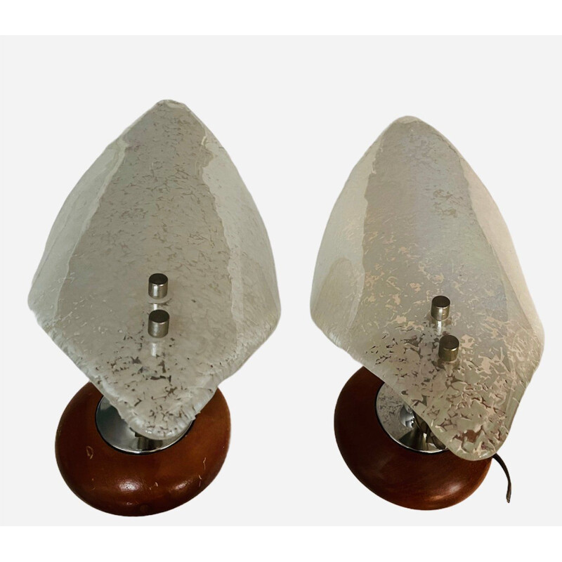 Pair of vintage wall lamps in murano glass and wood frame