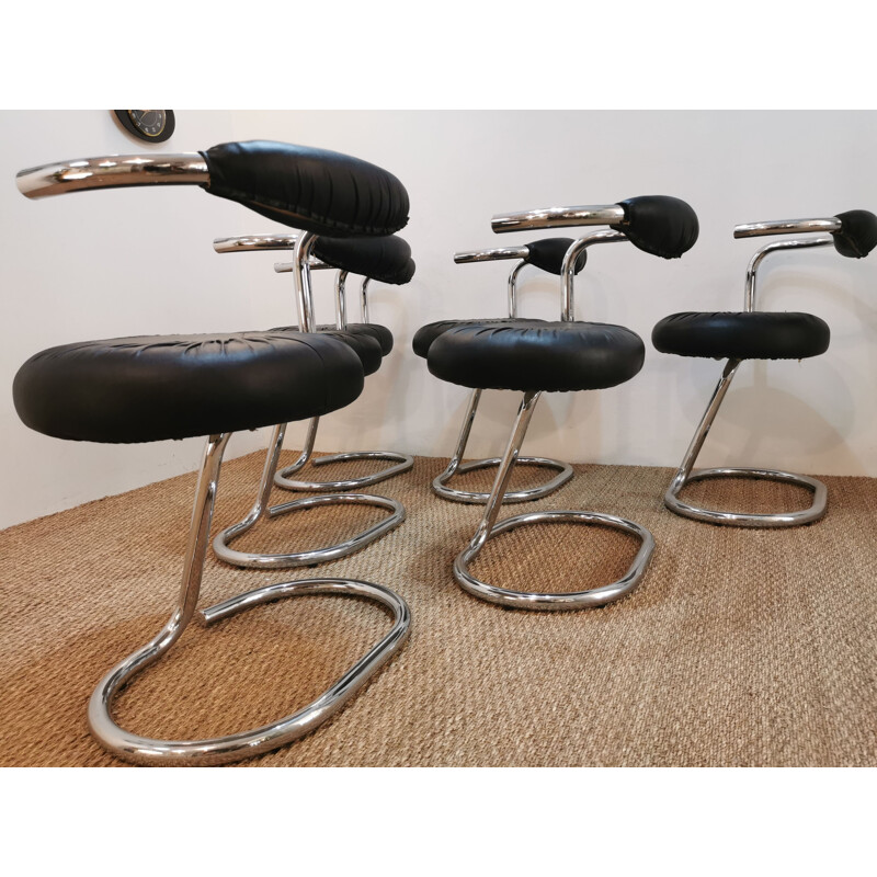 Set of 6 vintage "cobra" chairs by Giotto Stoppino, Italian 1970s