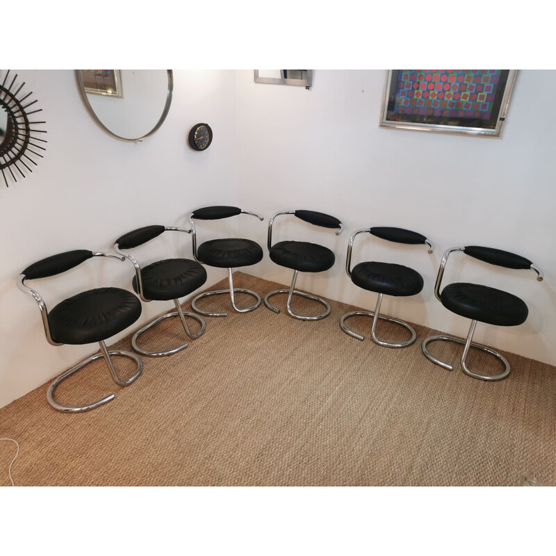 Set of 6 vintage "cobra" chairs by Giotto Stoppino, Italian 1970s