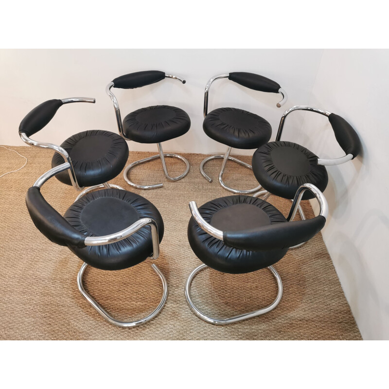 Set of 6 vintage "cobra" chairs by Giotto Stoppino, Italian 1970s