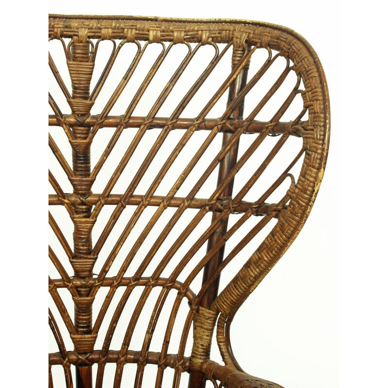 Vintage rieten fauteuil, Italiaans 1950