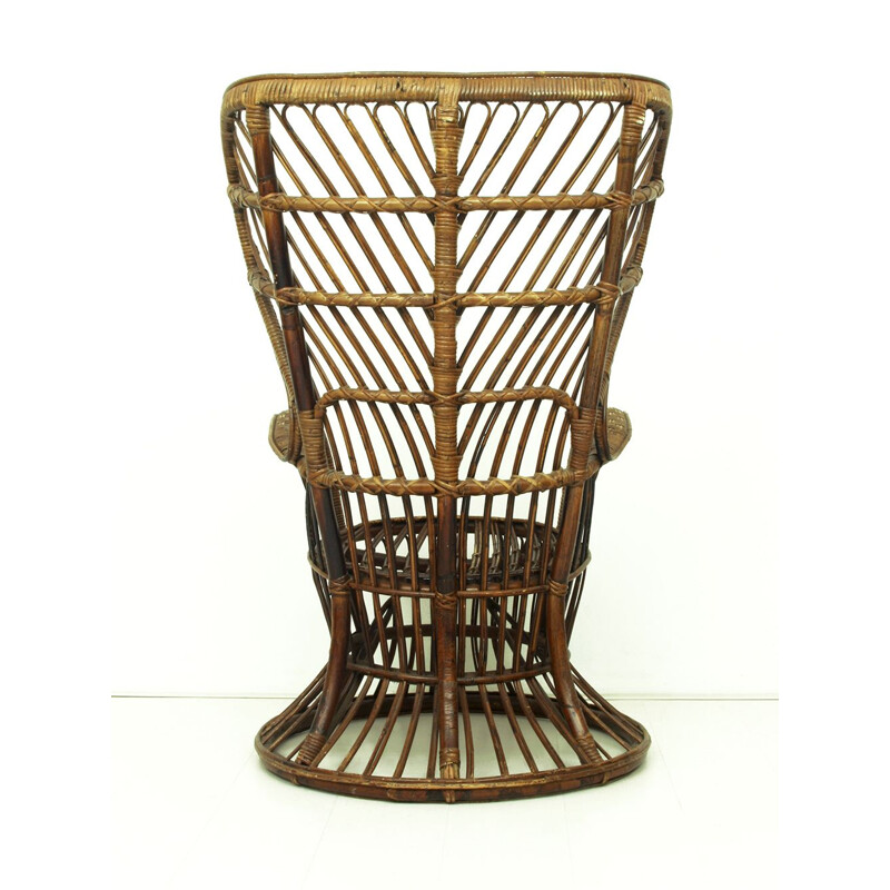 Vintage Wicker Lounge Chair, Italian 1950s