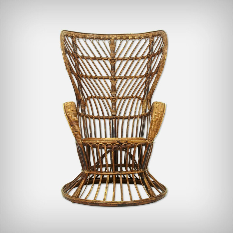 Vintage Wicker Lounge Chair, Italian 1950s