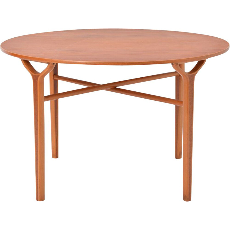 Vintage teak and beechwood coffee table "Ax moderne" by Peter Hvidt and Orla Molgaard-Nielsen, Denmark 1950