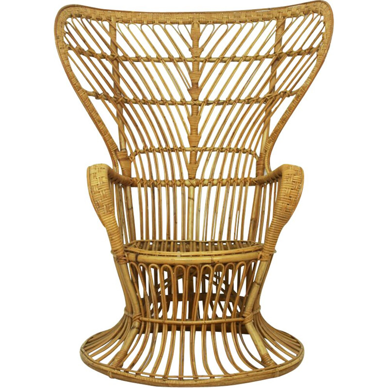 Vintage Wicker Lounge Chair, Italian 1950s