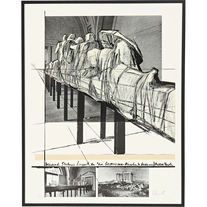 Sérigraphie vintage "Wrapped Statues" par Christo 1988