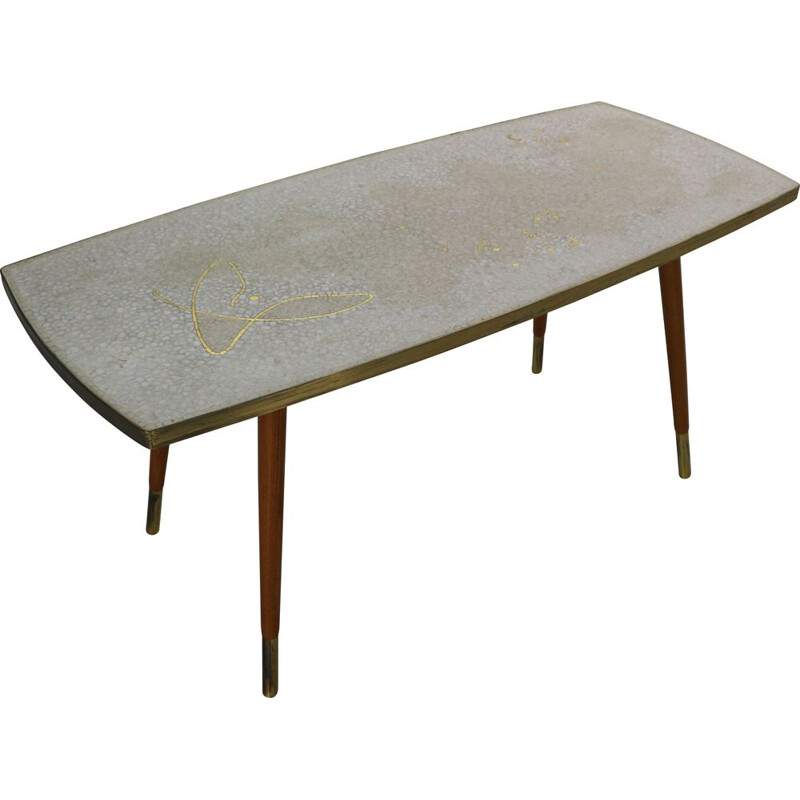 Vintage Ceramic Mosaic & Gold-Plated Coffee Table by Berthold Muller, Germany 1950s