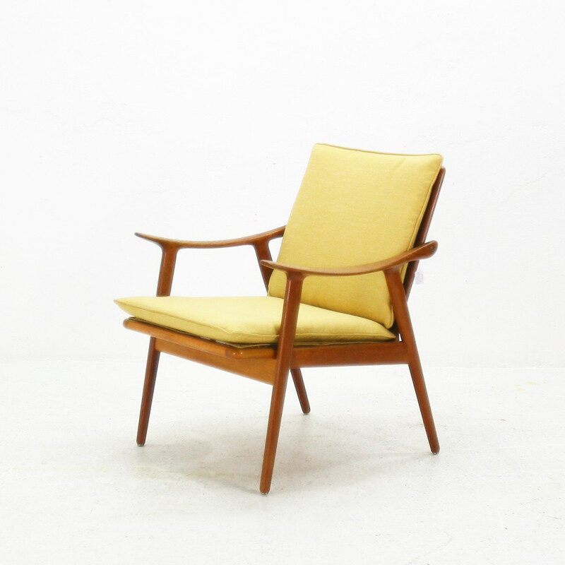 Vatne yellow armchair in teak wood, Fredrik A. KAYSER - 1960s