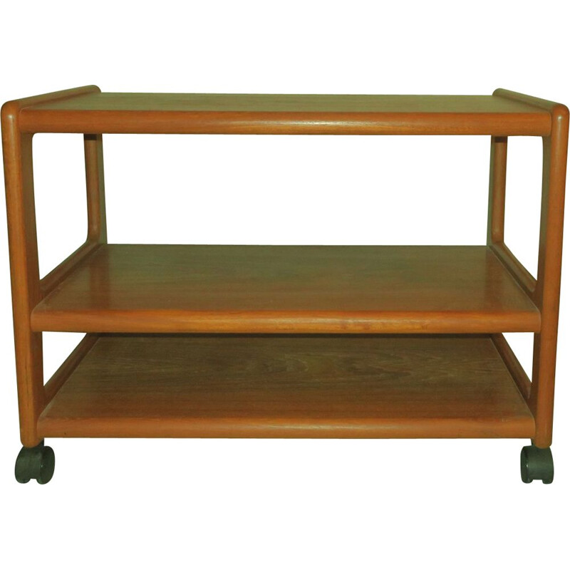 Vintage Teak 3-Tier Serving Trolley on Wheels, Danish 1960s