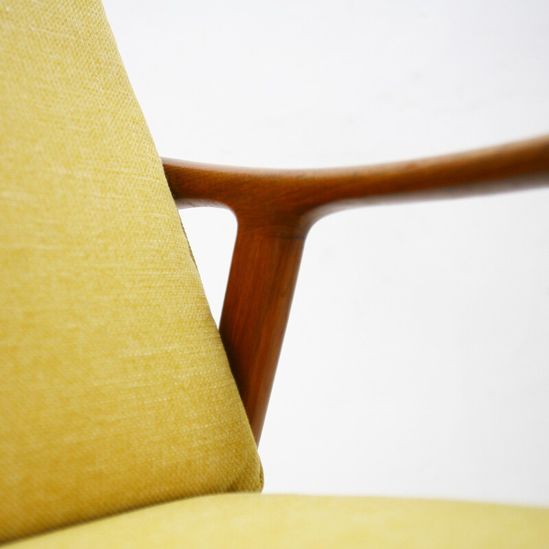 Vatne yellow armchair in teak wood, Fredrik A. KAYSER - 1960s