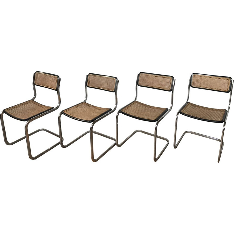 Set of 4 vintage cane chairs by Marcel Breuer, Italy 1970s