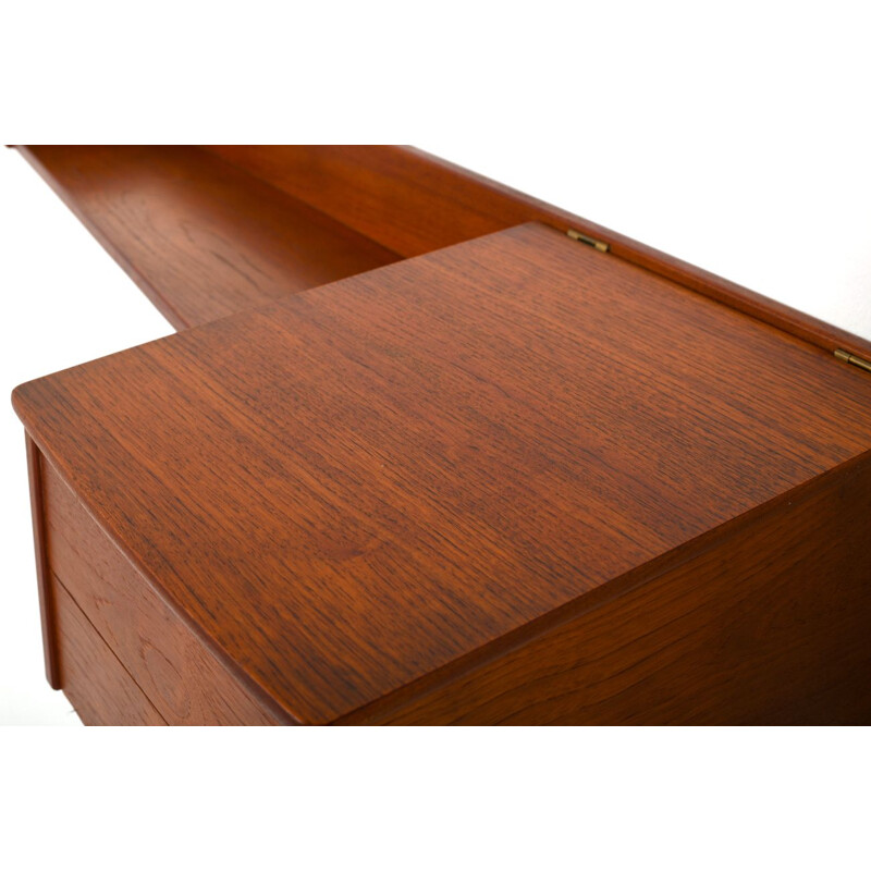 Vintage Teak Wall Shelf with Drawer and Compartment, Denmark 1950s
