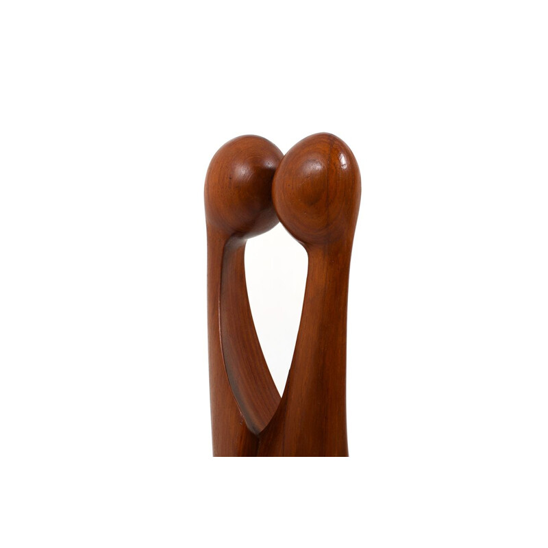 Vintage Teak Sculpture Kissing Couple by Simon Randers, Denmark 1950s