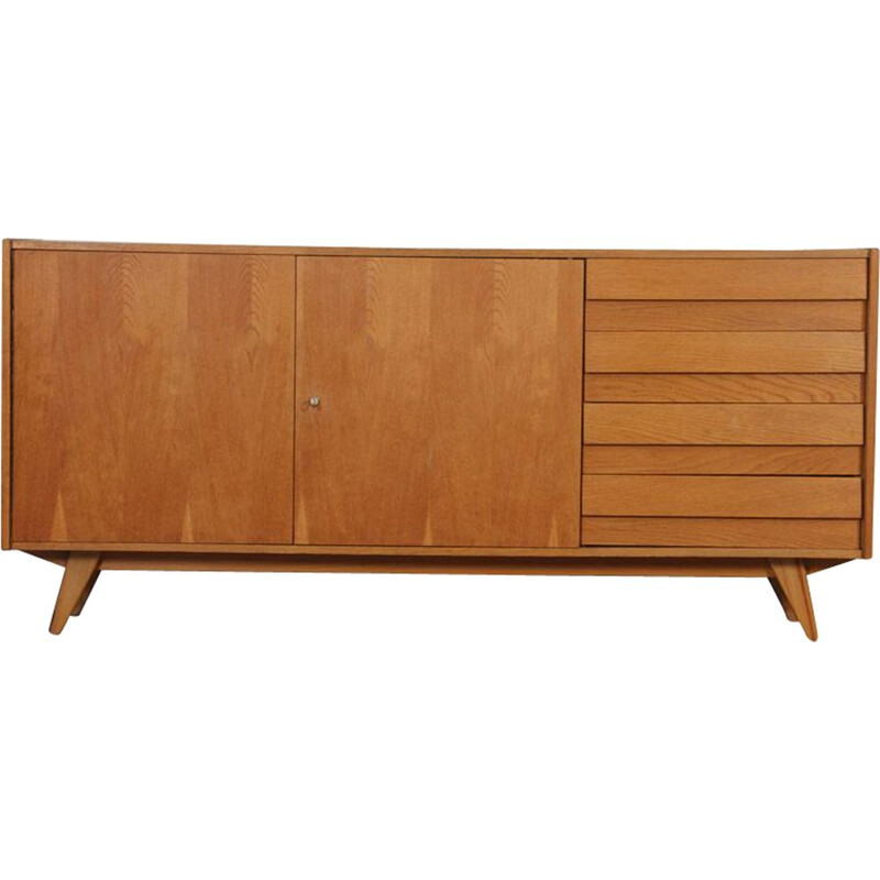 Vintage oak sideboard model U-460 by Jiri Jiroutek, Czech 1960s