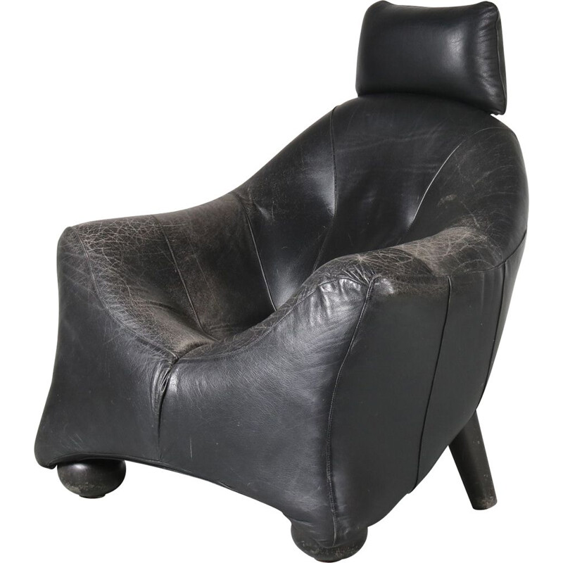 Vintage black leather lounge chair, Netherlands 1990s