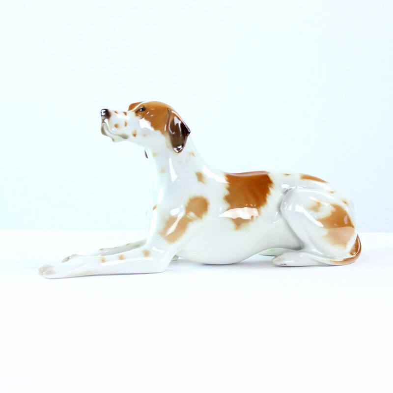 Vintage Porcelaine Dog Statue Of Pointer Lomosov, Russia 1950s