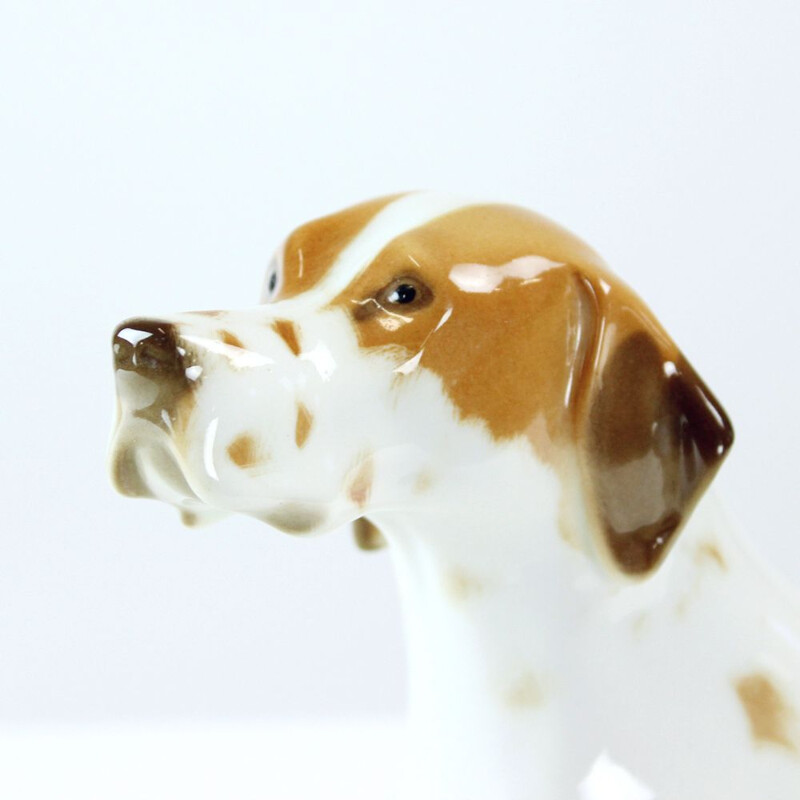 Vintage Porcelaine Dog Statue Of Pointer Lomosov, Russia 1950s