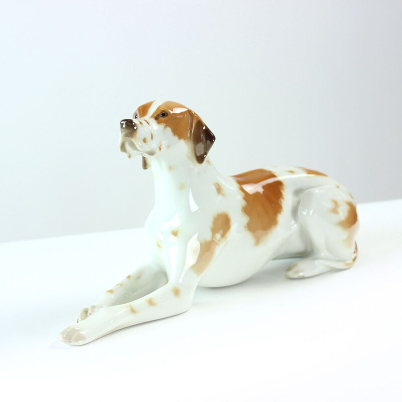 Vintage Porcelaine Dog Statue Of Pointer Lomosov, Russia 1950s