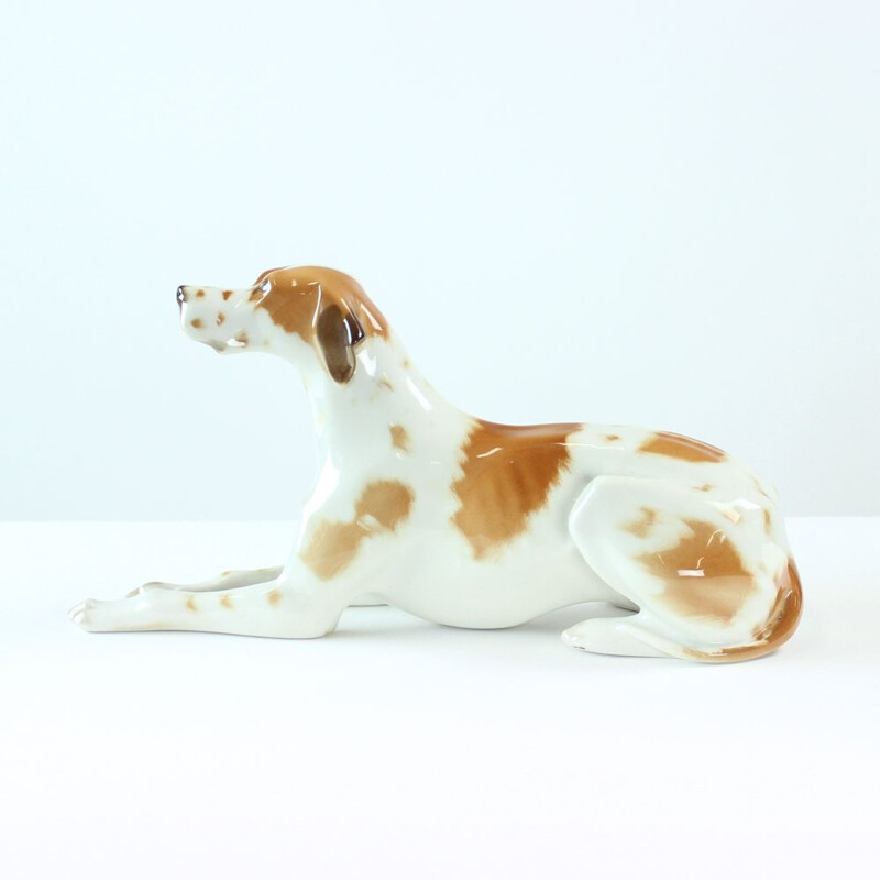 Statue de chien cintage en porcelaine de pointeur Lomonosov, Russie 1950