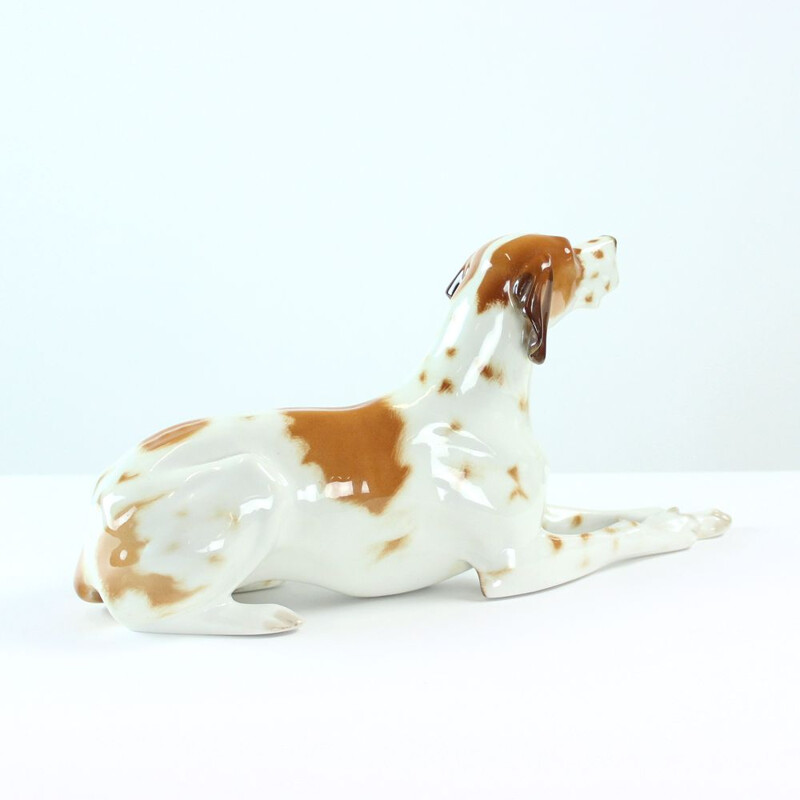 Statue de chien cintage en porcelaine de pointeur Lomonosov, Russie 1950