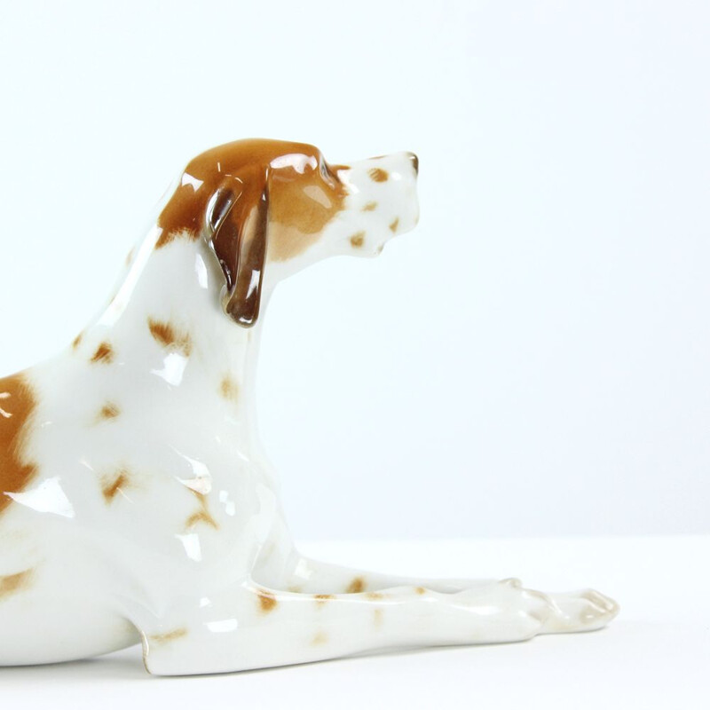 Statue de chien cintage en porcelaine de pointeur Lomonosov, Russie 1950