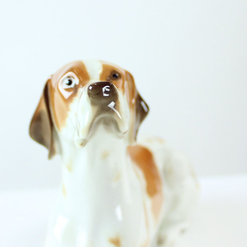 Vintage Porcelaine Dog Statue Of Pointer Lomosov, Russia 1950s