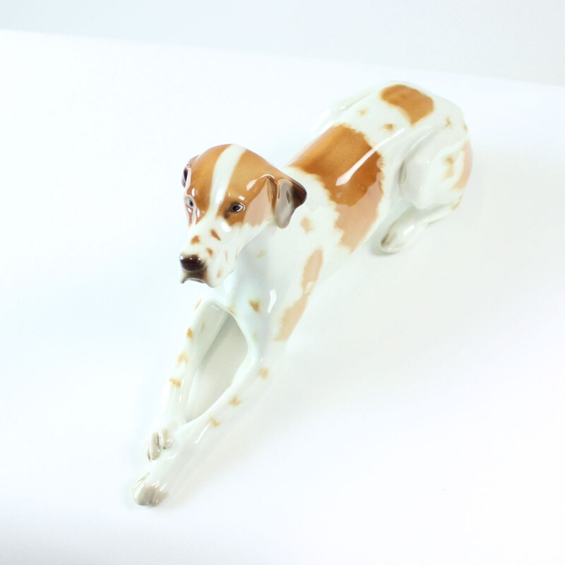 Statue de chien cintage en porcelaine de pointeur Lomonosov, Russie 1950