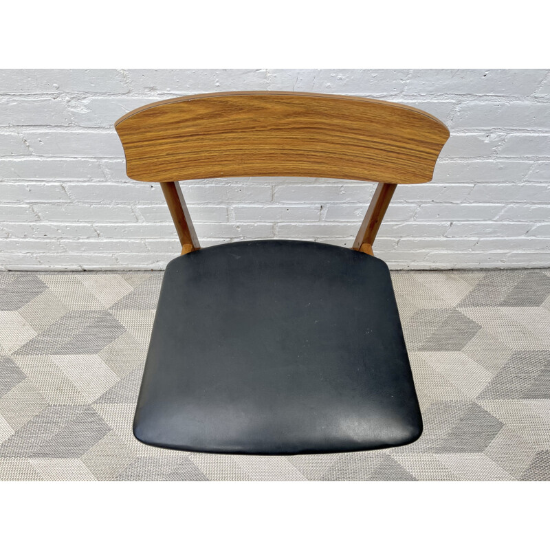 Vintage Dining Chair Black Vinyl Teak Frame 1960s