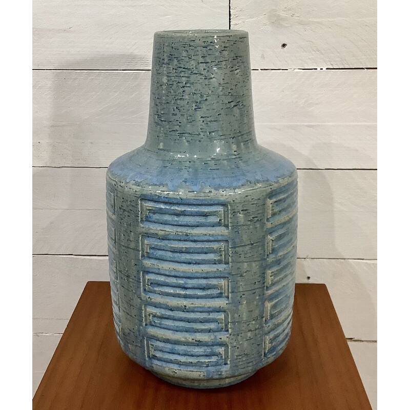 Large vintage turquoise blue ceramic vase by Per Linneman-Schmidt for Palshus, Denmark 1960s