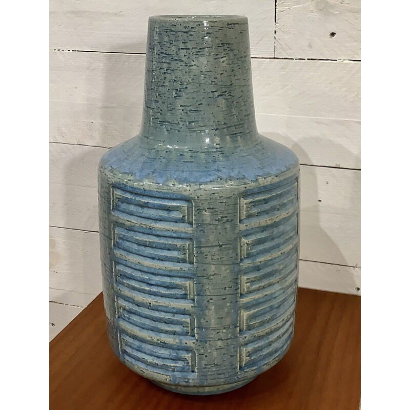 Large vintage turquoise blue ceramic vase by Per Linneman-Schmidt for Palshus, Denmark 1960s