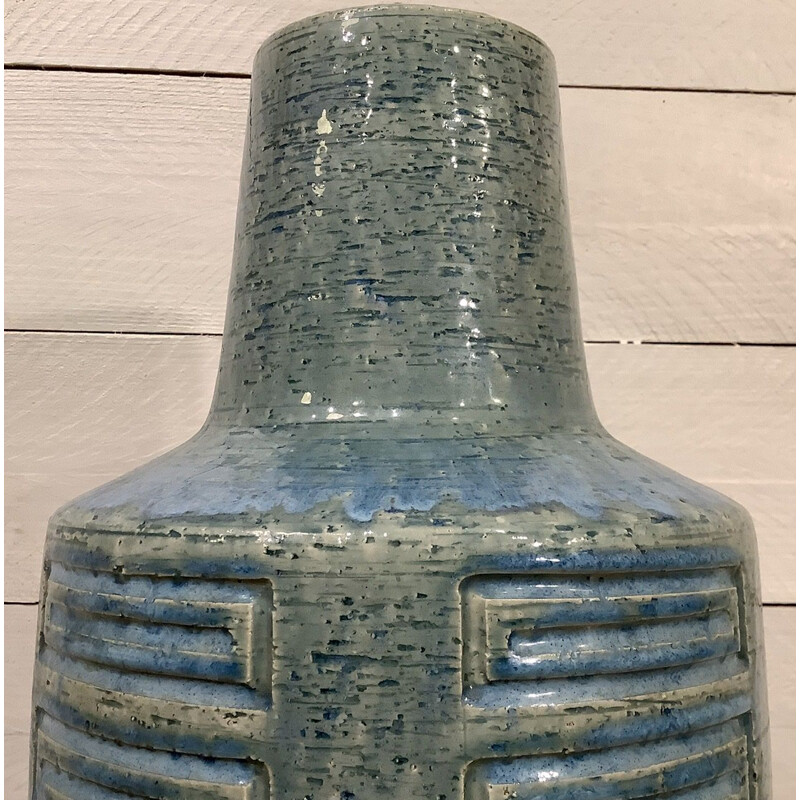 Large vintage turquoise blue ceramic vase by Per Linneman-Schmidt for Palshus, Denmark 1960s