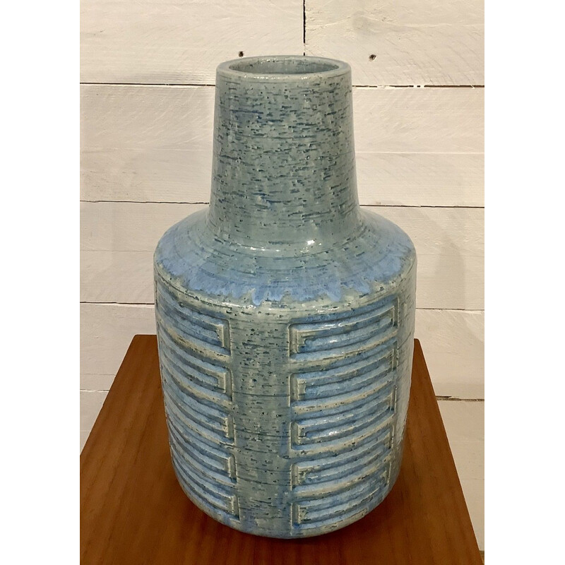 Large vintage turquoise blue ceramic vase by Per Linneman-Schmidt for Palshus, Denmark 1960s